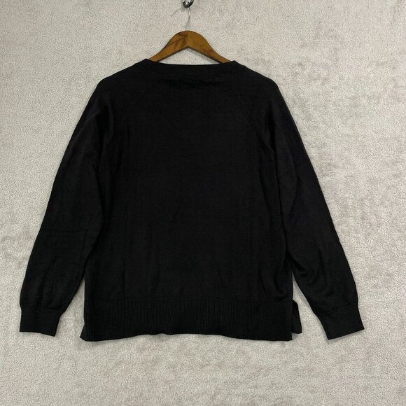NEW Lucky Brand Womens M V-Neck Sweater Jet Black Cotton Lightweight - Picture 3 of 8